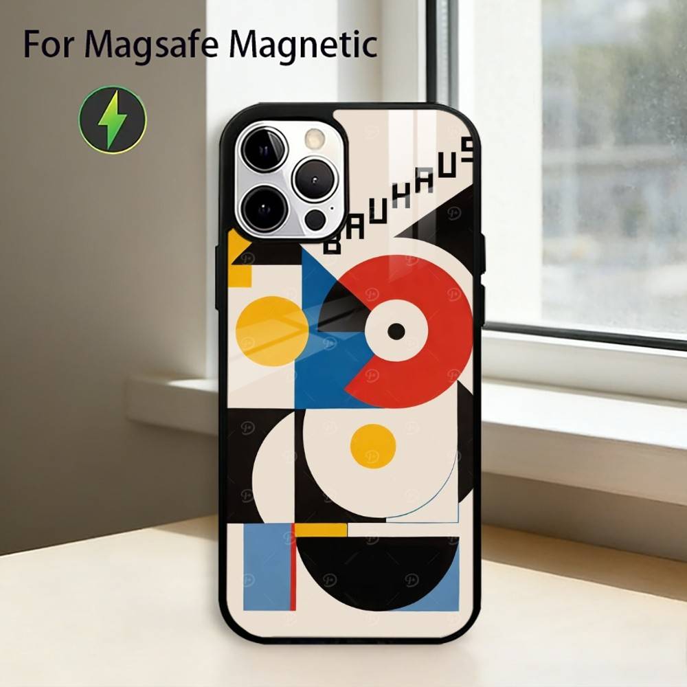 Geometric Bauhaus A-Art Phone Case For iPhone17,16,15,14,13,12,11 Plus,Pro Magnetic with Magsafe Wireless Charging