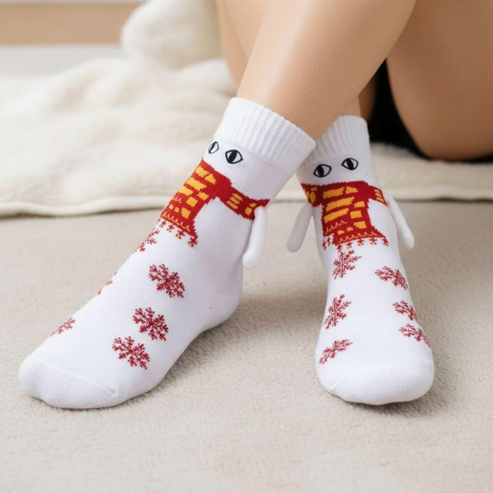 Cartoon Funny Xmas Sock Warm Mid-calf Socks Gifts Magnetic Holding Hands Socks For Women Men