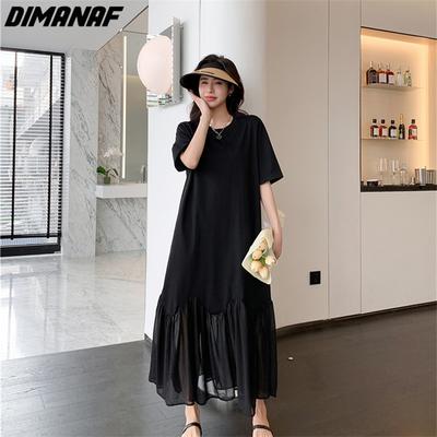 2023 Летнее платье-футболка больших размеров, женское хлопковое свободное платье, пляжные повседневные женские платья с круглым вырезом