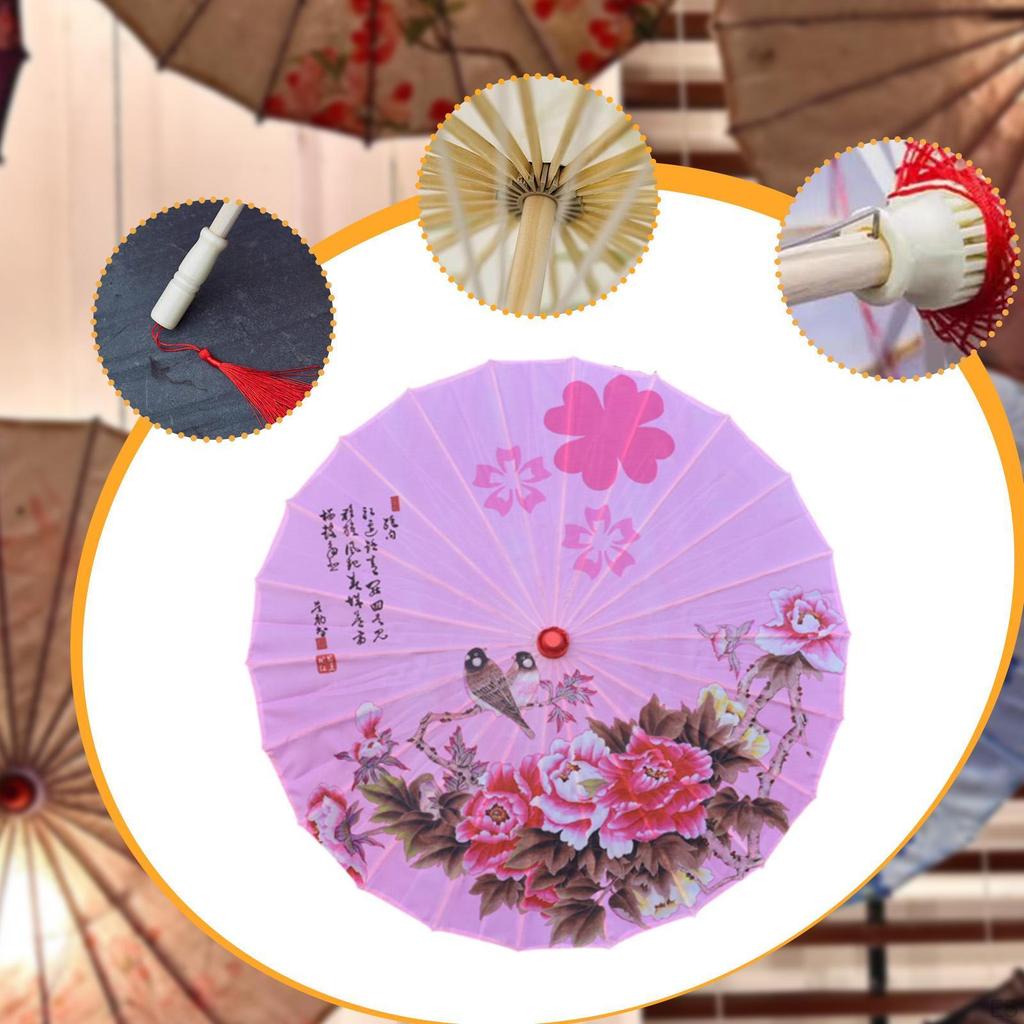 Chinese Oiled Paper Umbrella Classical Dance Silk Antique Oriental Parasol Decorative for