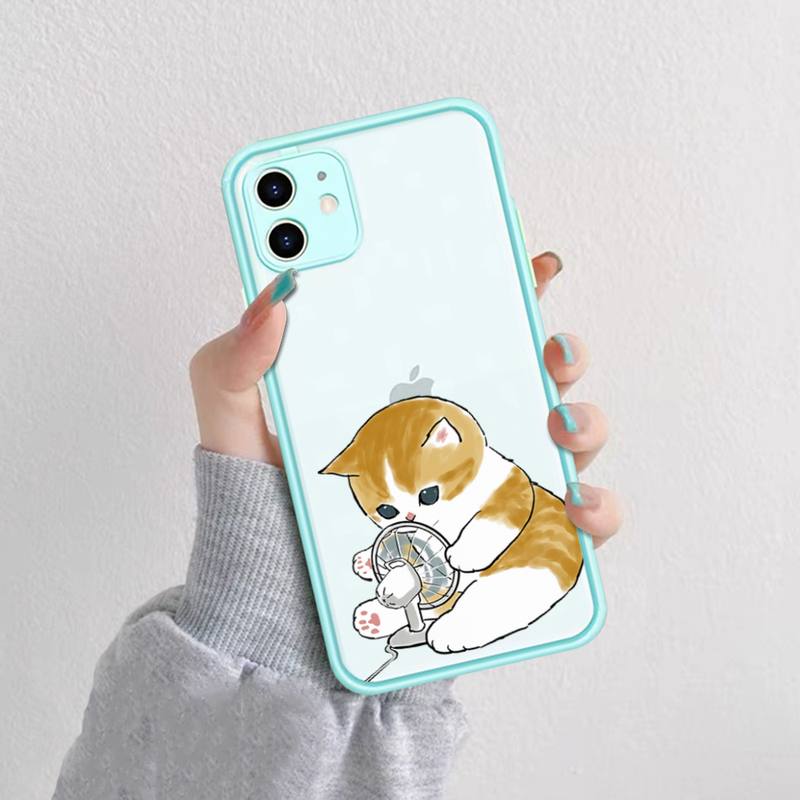Забавный чехол для телефона с мультяшным котом для iPhone X XR XS 7 8 Plus 11 12 13 pro MAX 13mini полупрозрачный матовый чехол
