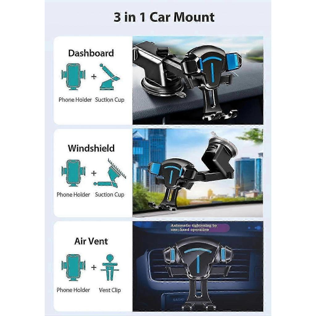 Car Phone Holder Mount 3 In1 Multifunctional Stand For Car Dashboard Air Vent Windshield For All Phones