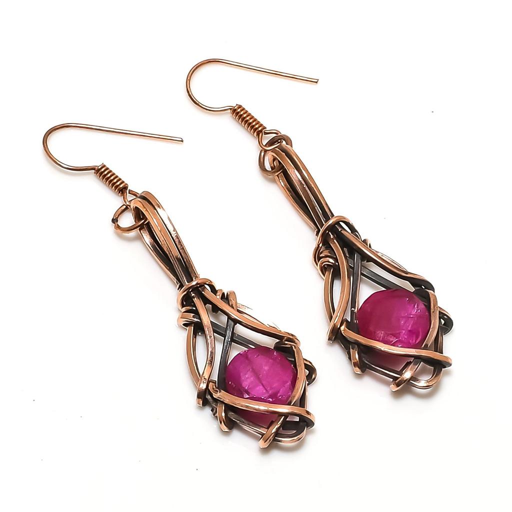 Ruby Earrings Gemstone Jewelry,  999 Copper Wire Wrapped Handmade Earrings, Latest Design Jewelry