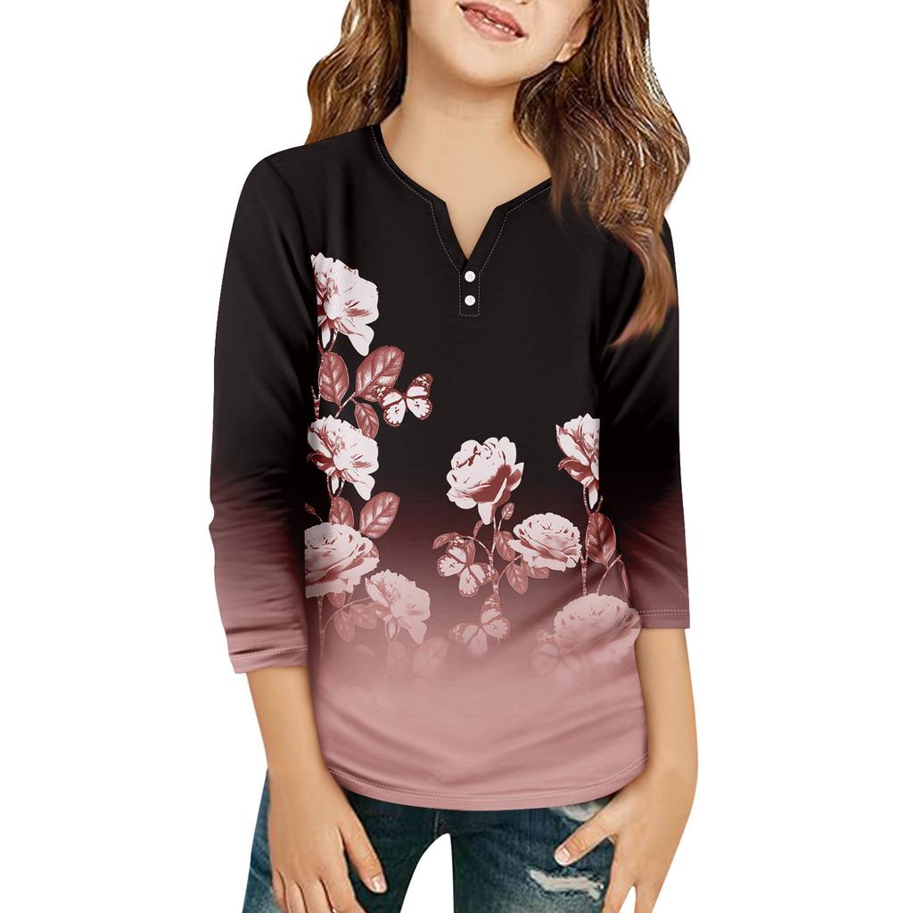 Детская футболка с рукавом 3/4, повседневная футболка с принтом, круглый вырез, блузка-пуловер