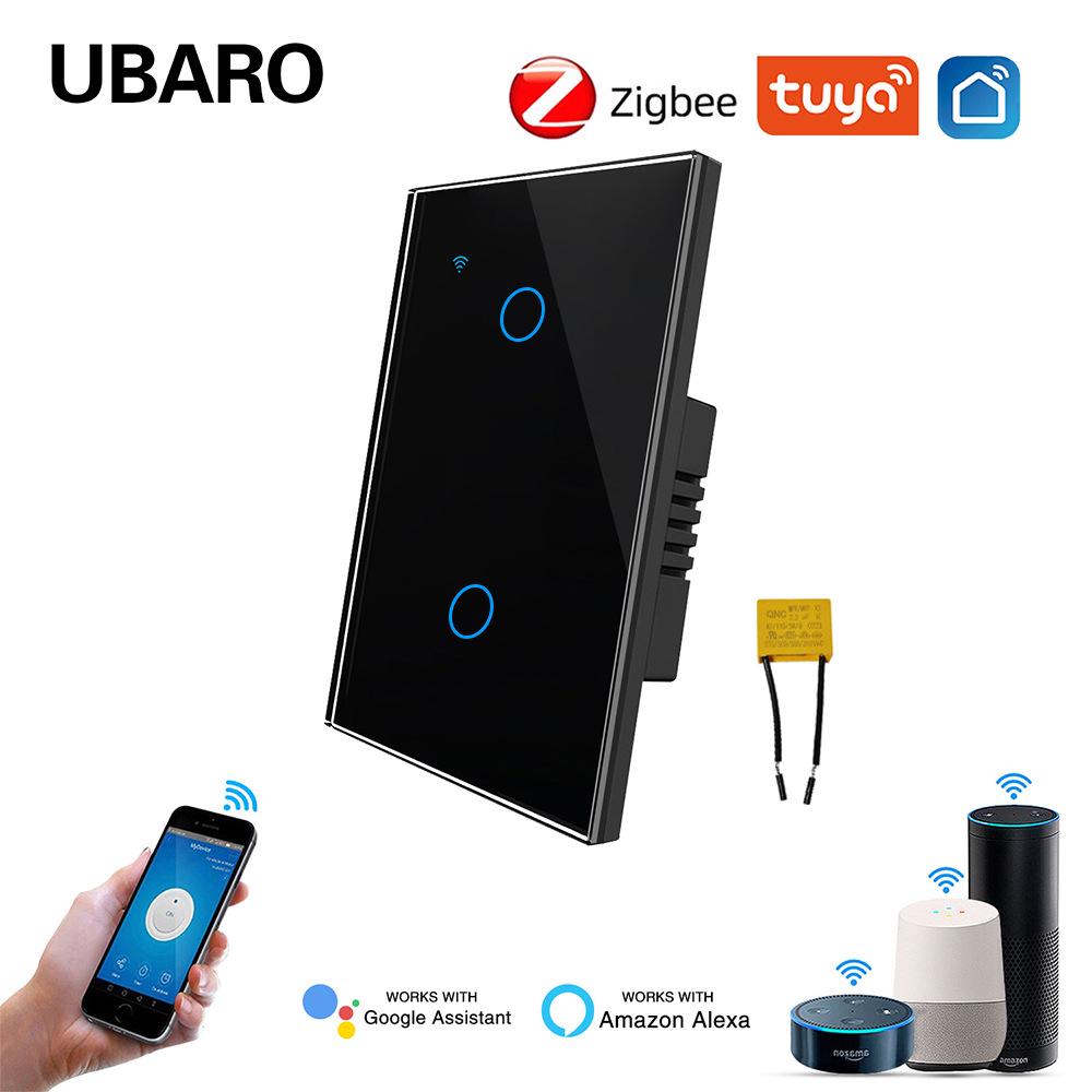 Умный стеклянный выключатель US Standard Zigbee с голосовым управлением Alexa, поддержкой приложения и настраиваемым одинарным выключателем (ноль-фаза)