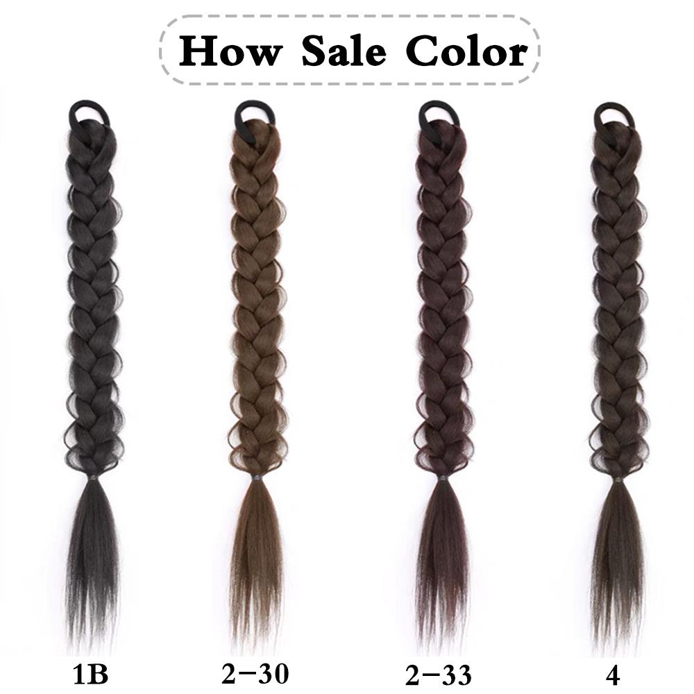 LISI HAIR Synthetic 16inch Braided Ponytail Hair Extensions Black Ponytail Wig High Temperature Fiber Wig For Women Cosplay Use