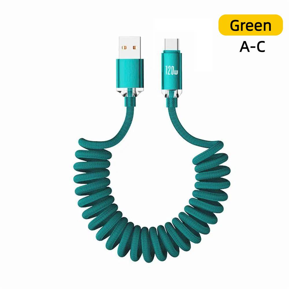111 Вт Автомобильный USB A на Type C Кабель Пружинный Телескопический Кабель Быстрой Зарядки USBC на C для iPhone 17 16 Samsung Xiaomi Huawei