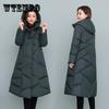 Зимние куртки на утином пуху, женские ультралегкие тонкие длинные пальто с поясом, осенние повседневные тонкие парки-туники