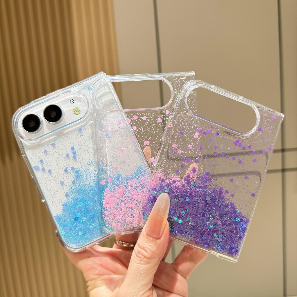 For IPhone Ultra Luxury Love Heart Liquid Glitter TPU Phone Case for IPhone Ultra 18Fold Quicksand Clear Bumper Shockproof Cover