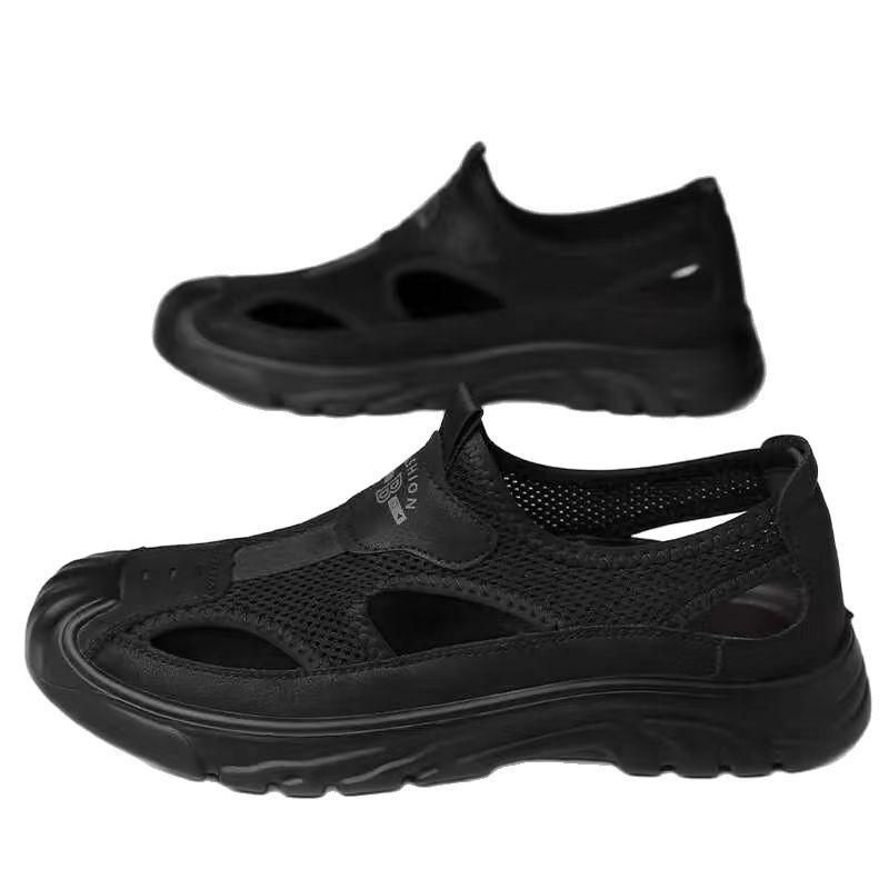 Sandals Men's Summer New Leather Mesh Breathable Hole Shoes Driving Outdoor Casual Wading Shoes Beach Shoes