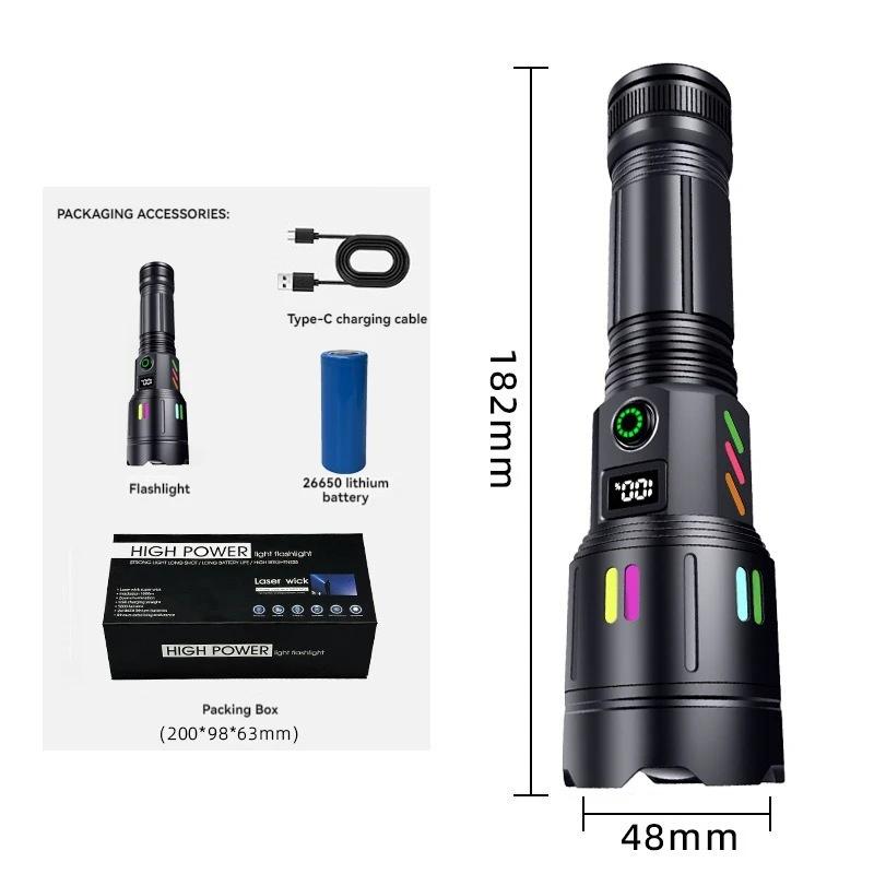 High-power Bright LED Flashlight Outdoor Multifunctional Flashlight USB Charging Telescopic Zoom Long-distance Flashlight