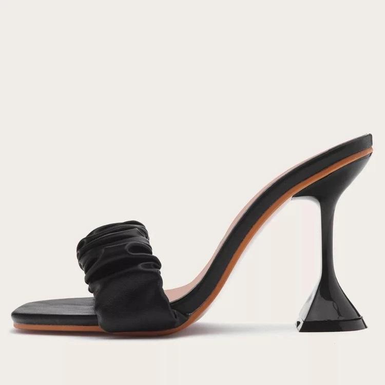 2024 летние модные туфли на высоком каблуке с квадратной головкой, одно слово, тонкий каблук, большой размер, классные тапочки, женская обувь