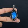 Подвеска с драгоценным камнем апатит неоново-синего цвета, ювелирное изделие, обернутое медной проволокой 999 пробы, винтажная подвеска ручной работы, подарок для матери