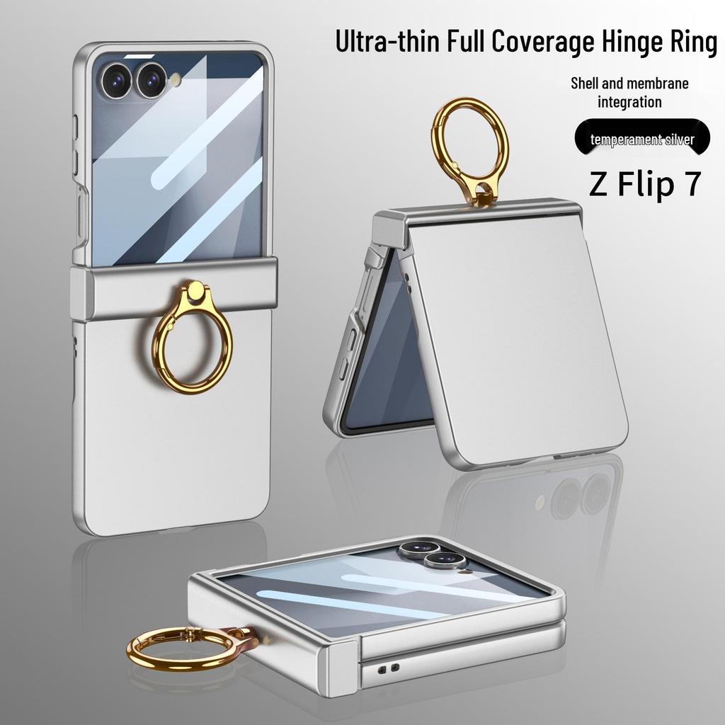 Чехол-накладка Samsung Z Flip7 с полной защитой, однотонный, с защитой шарнира и встроенной подставкой-кольцом