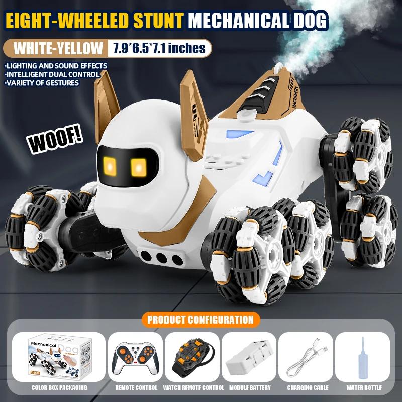 Нетоксичный Восьмиколесный Трюковой RC Робот-Собака Машинка Игрушка 2.4G Радио Дистанционное Управление Машины С Музыкой Трюк Распыление Электрическая Игрушка Для Детей Подарок