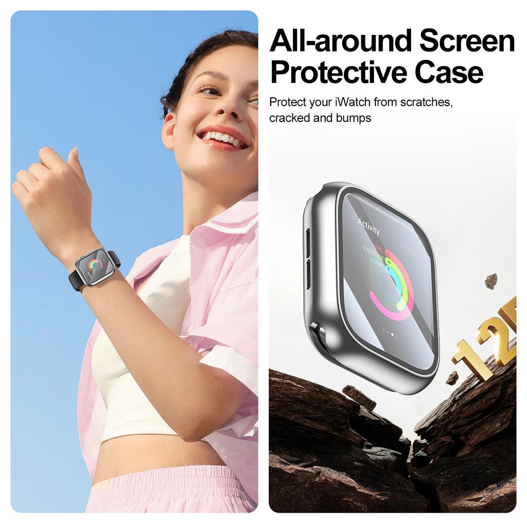 Защитный чехол-бампер для Apple Watch 46мм 42мм 45мм 40мм 41мм 44мм Ultra 49мм Жесткий передний и задний чехол-бампер Аксессуары для iWatch Series 11 10 9 8 7 SE 6