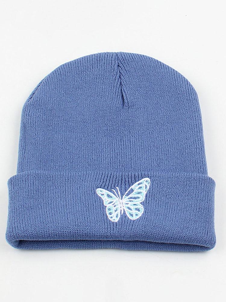 Мужские и женские зимние вязаные шапочки с вышивкой бабочкой, теплая удобная повседневная шапка