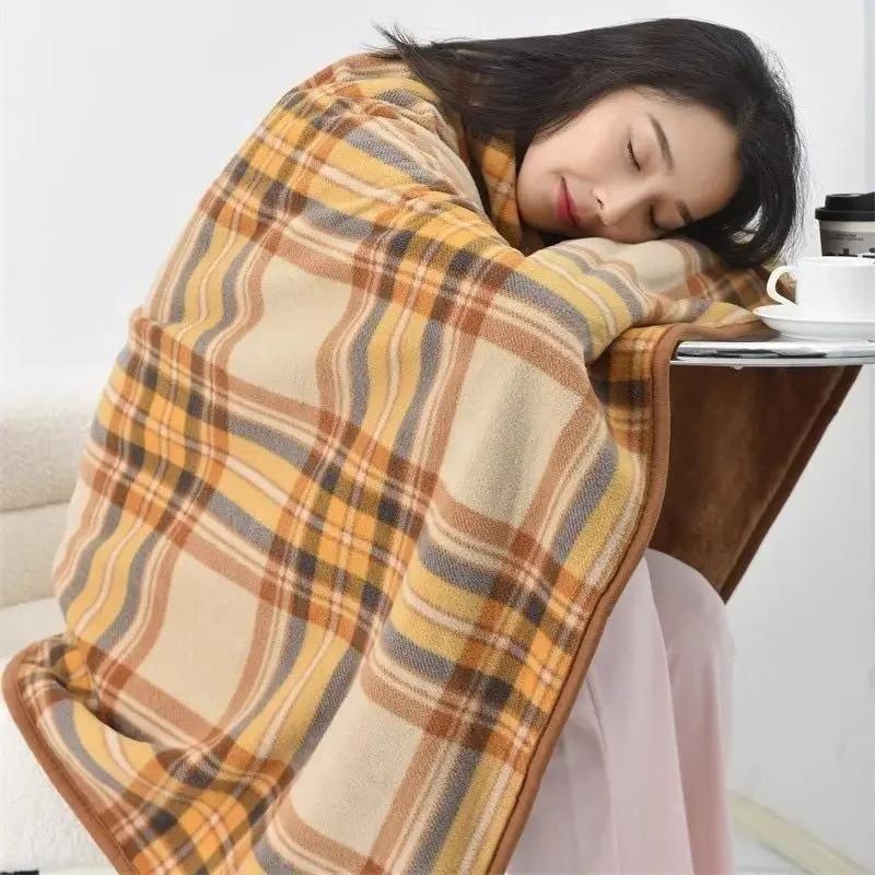 Flannel Wearable Blanket Plaid Home Office Chair Lap Blanket Comfy Poncho Throw with Buttons Winter Warm Soft Shawl Blanket