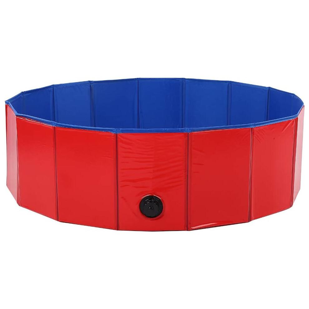 Dog Pool, Foldable PVC Pet Bath for Large Dogs, Blue Color, Portable Dog Bathing Pool, Red Design