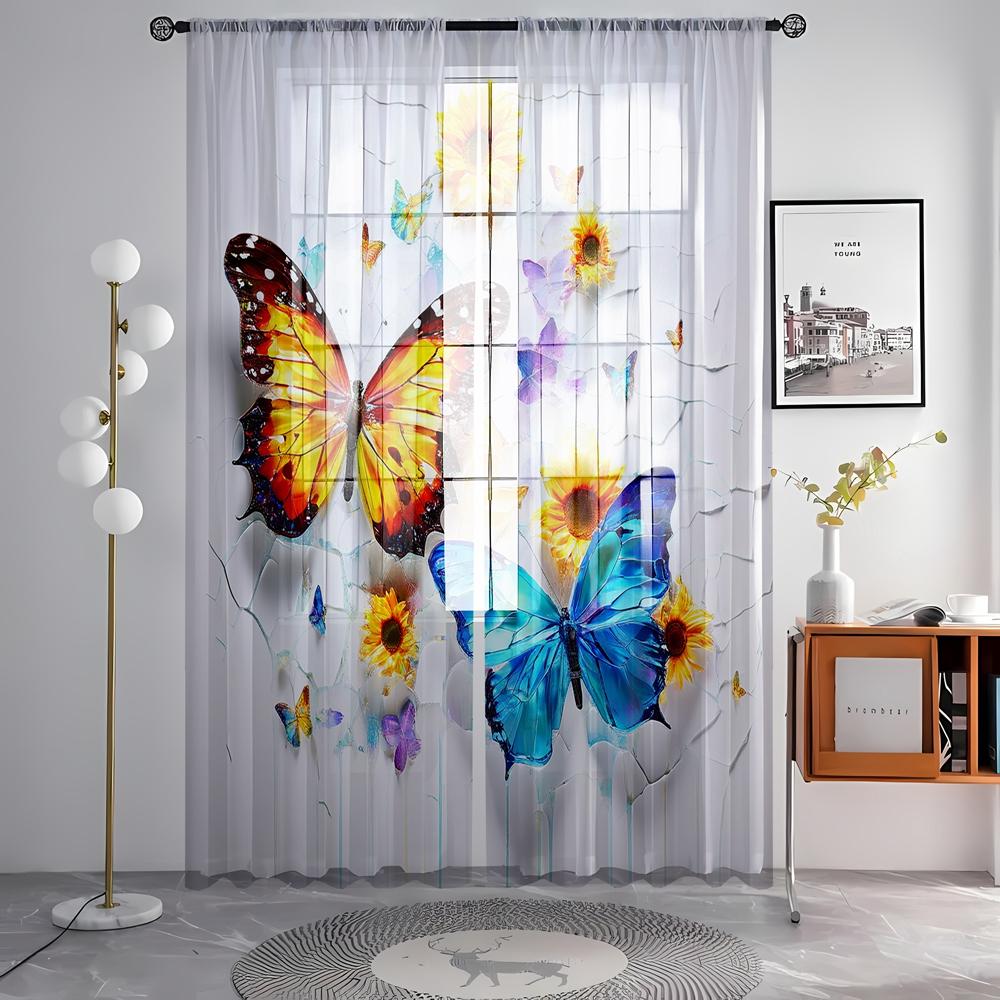 2 шт. HD цифровая красочная бабочка жизнь цветок напечатанный экран окна домашний декор стиль украшения гостиная спальня стержень через