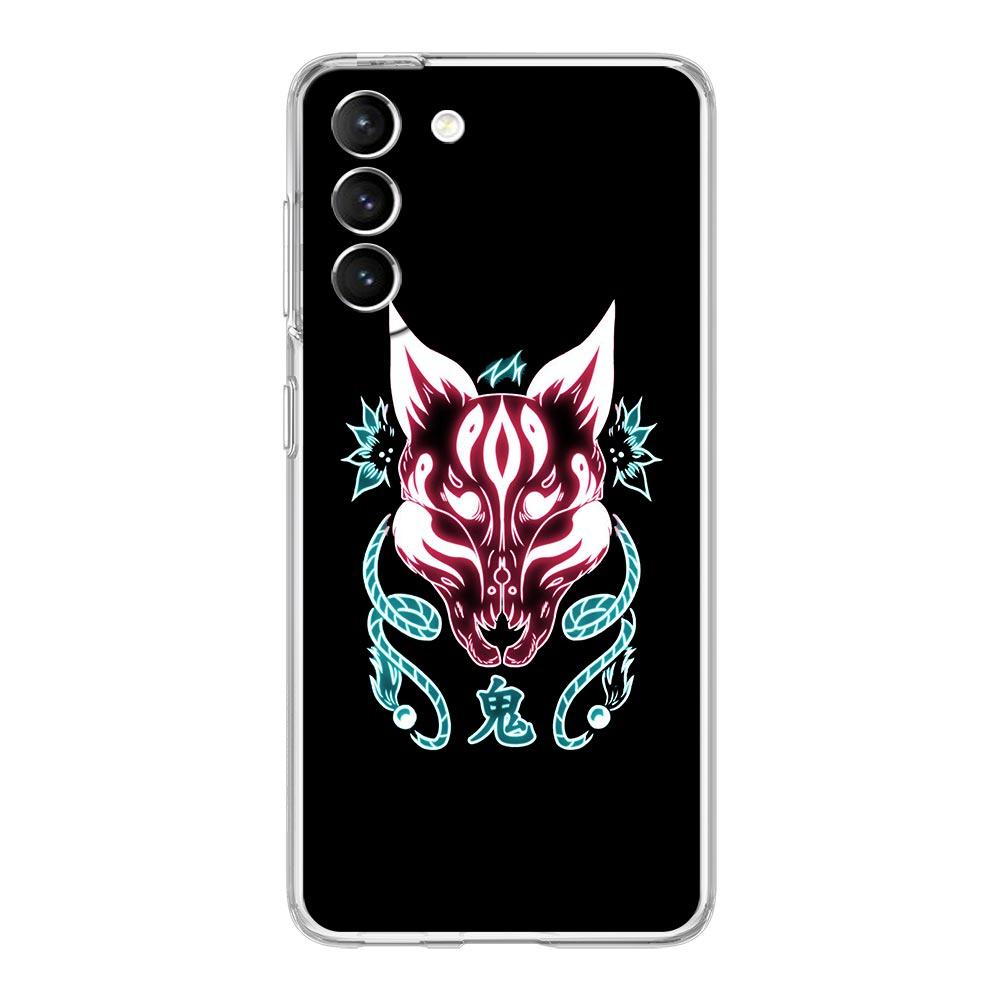 Чехол для телефона Samurai Oni Mask neon для Samsung Galaxy S22 S21 S20 FE Ultra 5G S10 S10E S9 S8 Plus Note 10 20 прозрачный силиконовый чехол