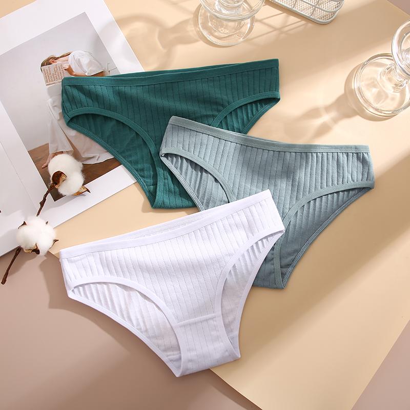 Хлопковые трусики в рубчик, женские трусы, простые однотонные трусики-бикини с низкой талией, спортивное нижнее белье для девочек, большие размеры M-XL