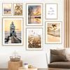 Autumn Sunlight Landscape Reed Windmill Boat Lake Wall Art Canvas Painting Nordic Poster And Print Pictures Living Room Decor