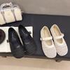 Retro Hollow Woven Mary Jane Shoes Women's 2025 Spring New Versatile One-word Buckle Single Shoes Flat Hole Sandals