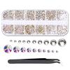1 Box Mixed Size Nail Rhinestone Crystal Glass Gems Nail Accessories Manicure Decoration with A Curved Nail Tweezer