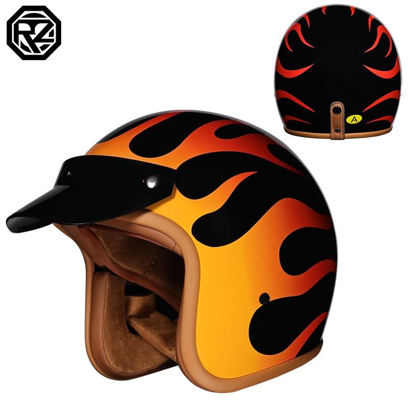 Vintage-Style 3/4 Open Face Motorcycle Helmet Men Women ABS Safety With Removable Visor All-Season Use
