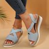 Summer New Sandals Large Size Hemp Rope Cross with Fish Mouth Wedge Heel Casual Sandals Women