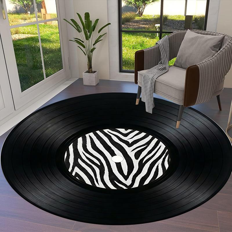 Record Texture Flag Magic Round Area Rug,Carpet Rug for Living Room Bedroom Sofa Playroom Decor,Non-slip Floor Mat