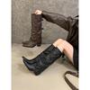 2025 Autumn and Winter New Fashion Versatile Small Square Head Belt Buckle Thick Heel Warehouse Tube Boots Cloth Knee High Boots