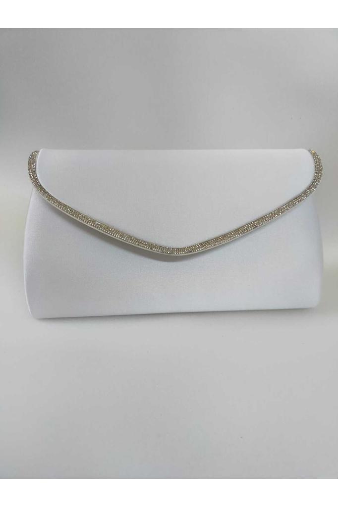 Women's Stylish and Useful Evening Dress Bag Shiny Beige Satin Silver Stone Evening Bag