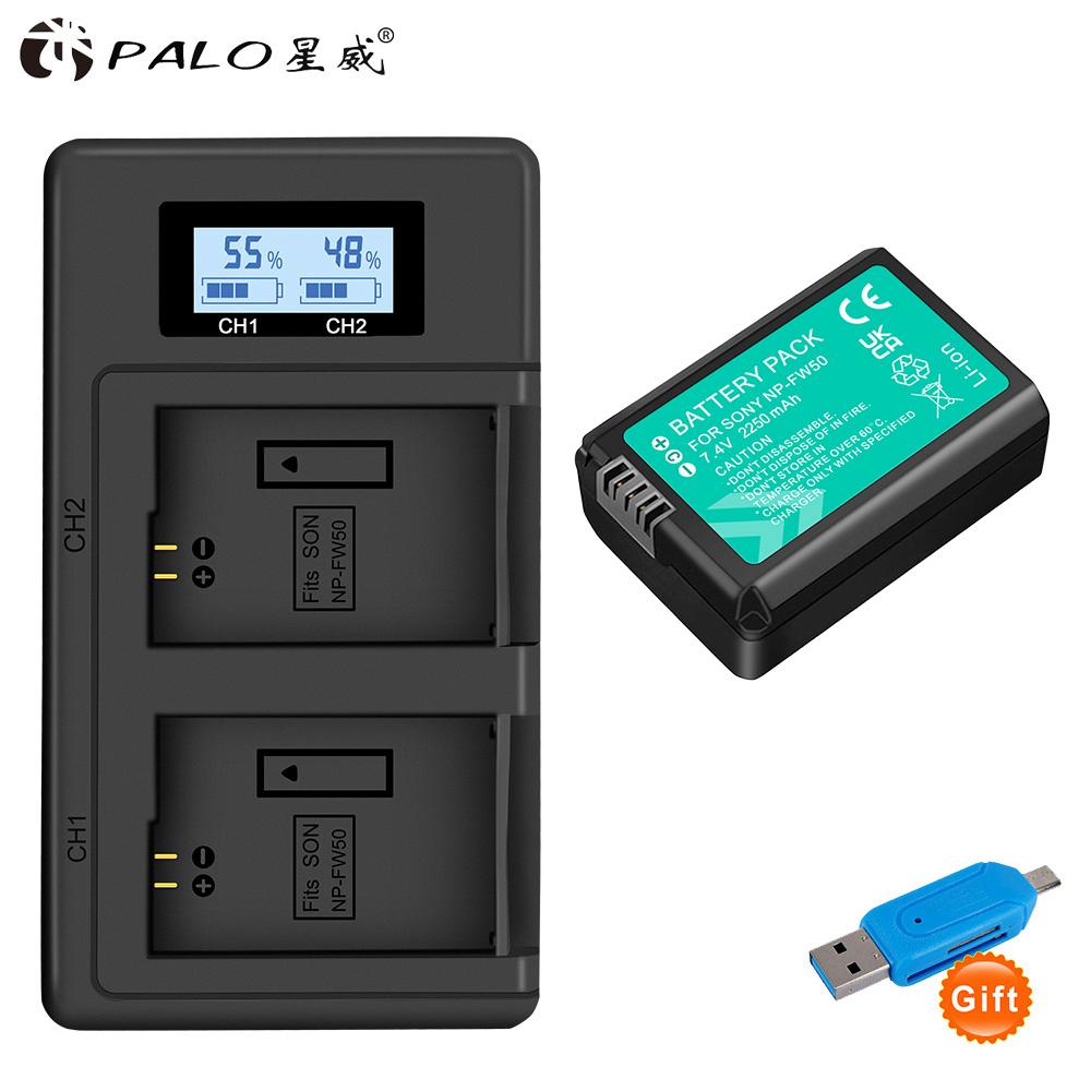 PALO NP-FW50 NP FW50 Camera Battery + LCD Digital Camera Battery Charger for Sony Alpha A6500 A6300 A6000 A5000 A3000 NEX-3 a7R