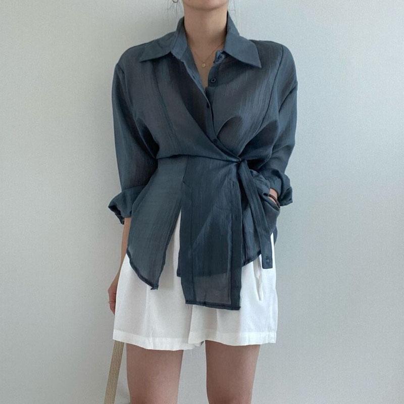 Sunscreen Women Shirt Chic Loose Long Sleeve Blouse Casual Button Shirts Tops Office Lady Elegant Clothing