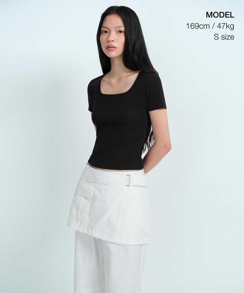 MUSINSA STANDARD WOMAN Women'S Slim Square Neck T-Shirt [Black]