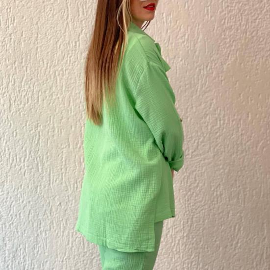 Летний костюм-двойка для женщин, рубашка оверсайз на пуговицах с длинным рукавом