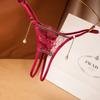Women Low Waist Lace Thong Panties Transparent Sexy Open Crotch Panties No Temptation Pearl Pendant