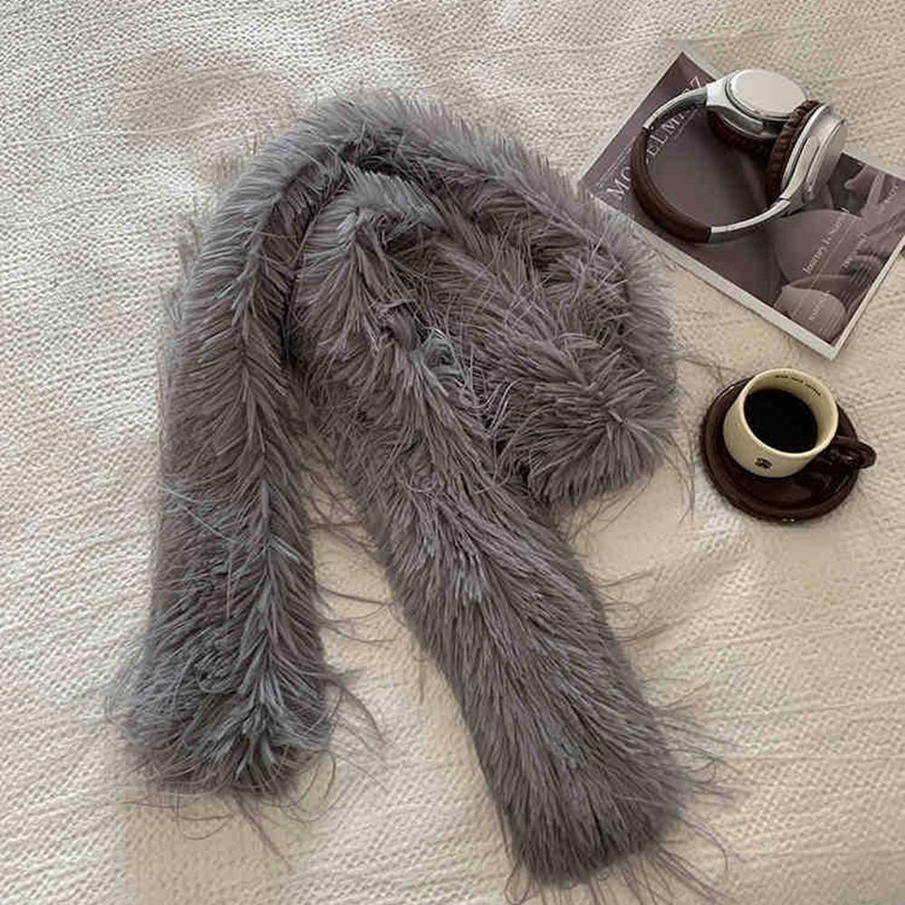 Harajuku Imitation Fur Scarf Pure Color Plush Shawl Elegant Y2K Scarves Student