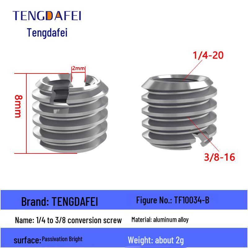 Reversible 1/4" Male To 3/8" Female Adapter for Camera Tripod Ball Head with M4-M8 Conversion Screws