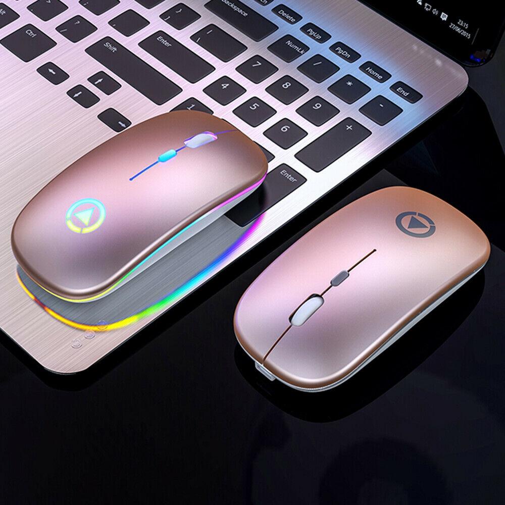 LED Lights Slim Rechargeable Bluetooth/ USB Wireless RGB Mouse for Tablet PC Andoid IPad