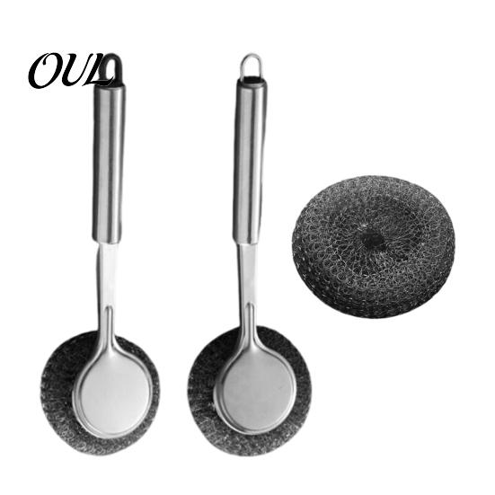 Durable Metal Scrub Brush Stainless Steel Wool Scrubber with Long Handle, Deep Cleaning Heavy Handheld Pot Cleaner Duty Kitchen Brush, Non-Scratch