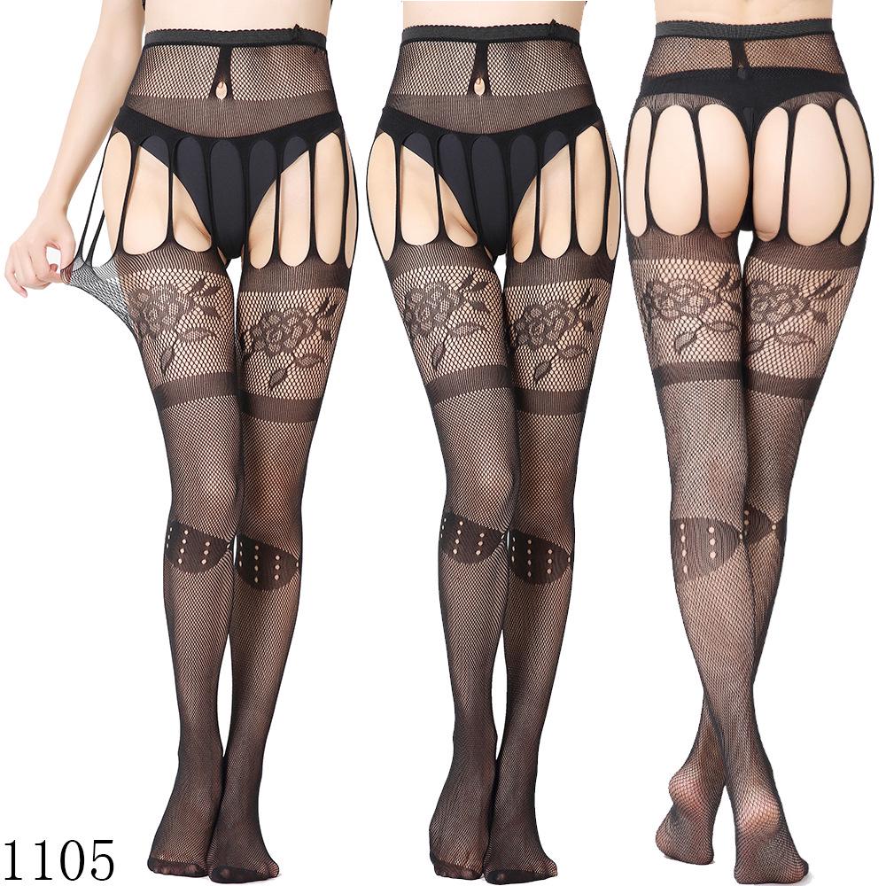 Sexy Elastic Fishnet Stockings with Garter Belt - Women's Open Crotch Fine Mesh Anti-Slip