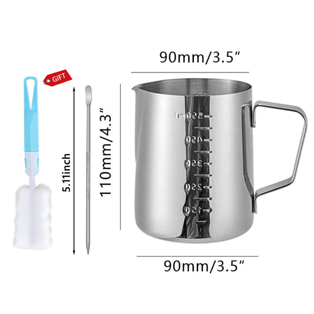 Кувшин для вспенивания молока со шкалой, кувшин для сливок из нержавеющей стали и игла для вспенивания молока для латте-арта, эспрессо и капучино