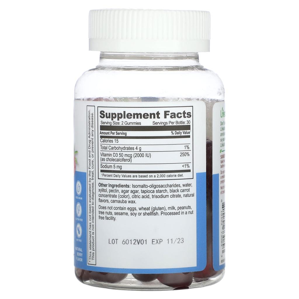 Жевательные конфеты с витамином D3, без сахара, натуральный ягодный вкус, 60 жевательных конфет (25 мкг (1,000 МЕ) за резину)