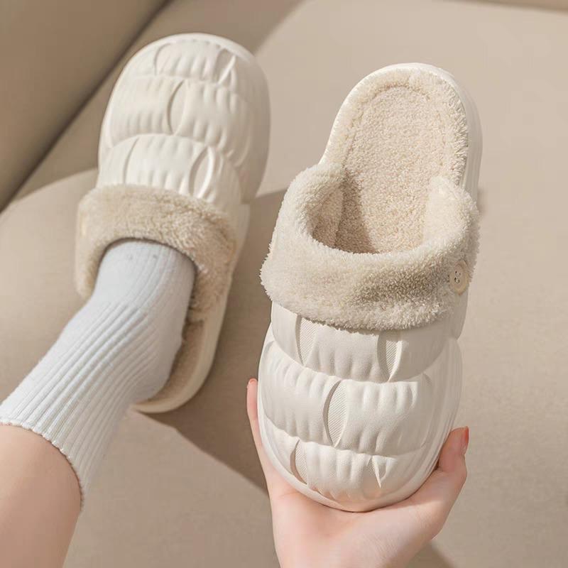 Модные Новые 2024 Зимние Водонепроницаемые Тапочки Женские Домашние Бесшумные Туфли на Платформе Толстая Подошва Съемная Стелька Сохраняют Тепло Зимние Хлопковые Тапочки