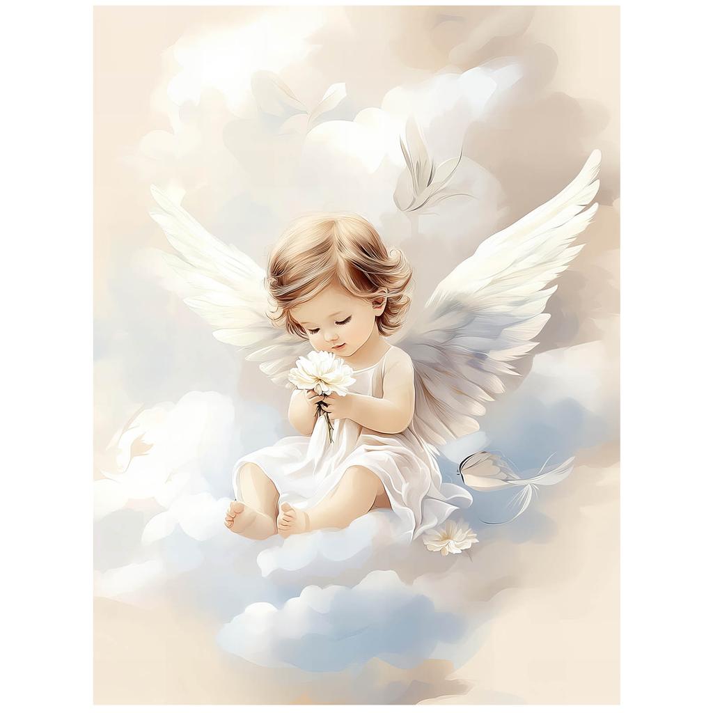 Poster Cute Angel On Clouds Poster Cute Angel On Clouds, 50X70 Cm, Frameless, Premium Canvas On Stretcher
