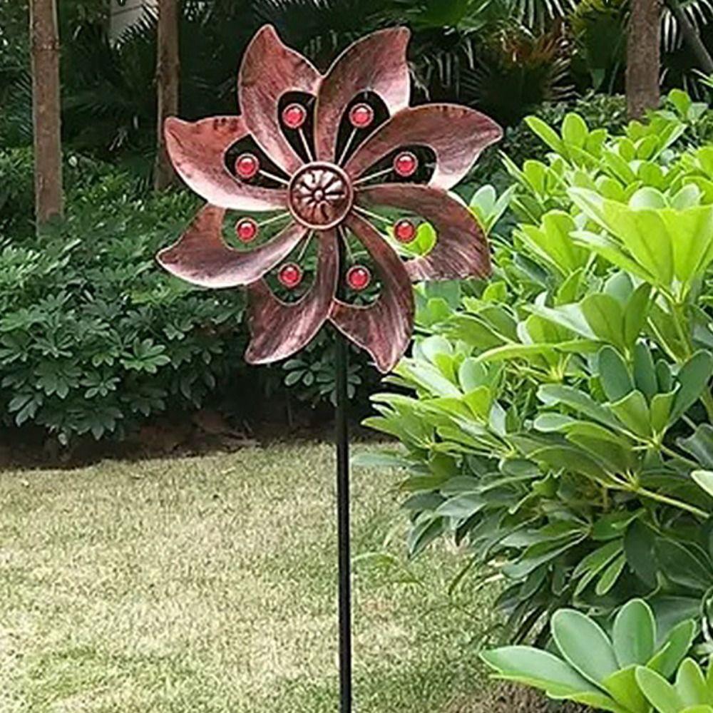 Rotating Wind Spinners Metal Flower Pinwheel Double Windmill Sculpture  Lawn
