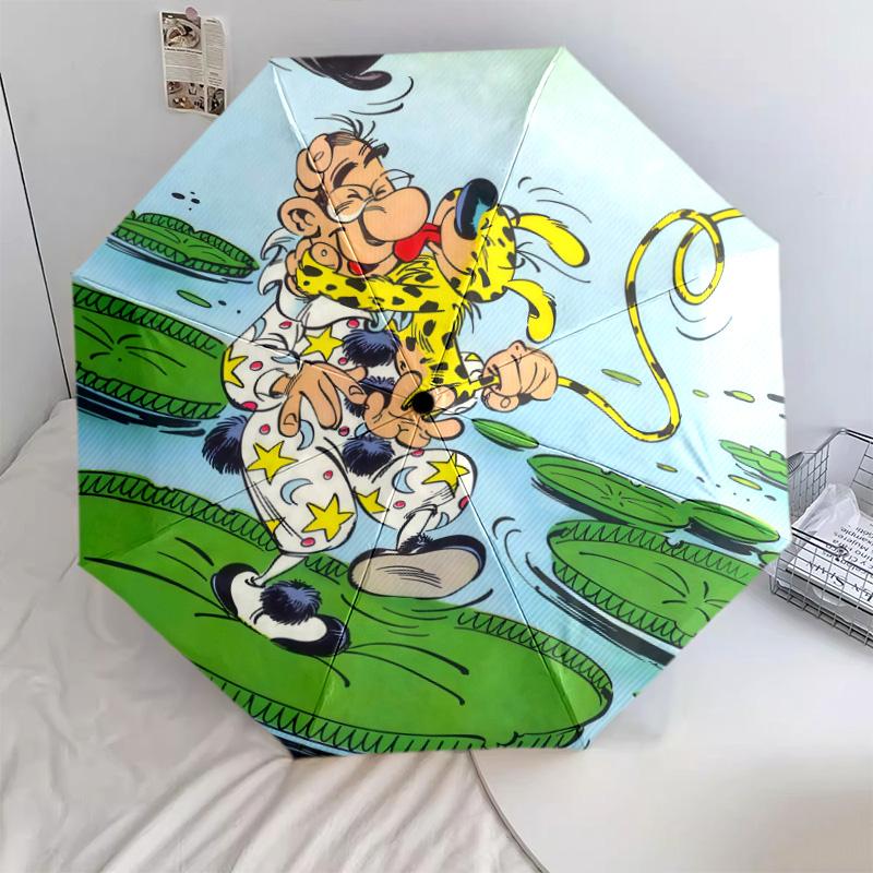 Marsupilami pattern, automatic folding umbrella, portable and foldable design, 8 ribs, a Christmas or birthday gift.